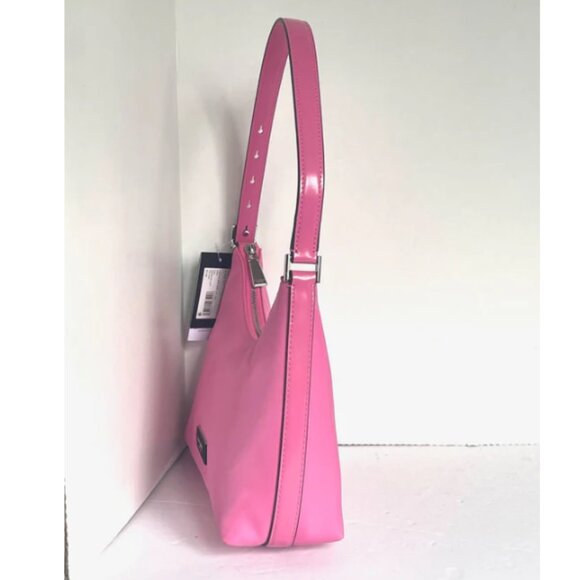 Kate Spade Sam Icon Shoulder Bag 90s Pink Nylon Small KSNYL Top Zip Leather - Picture 5 of 11